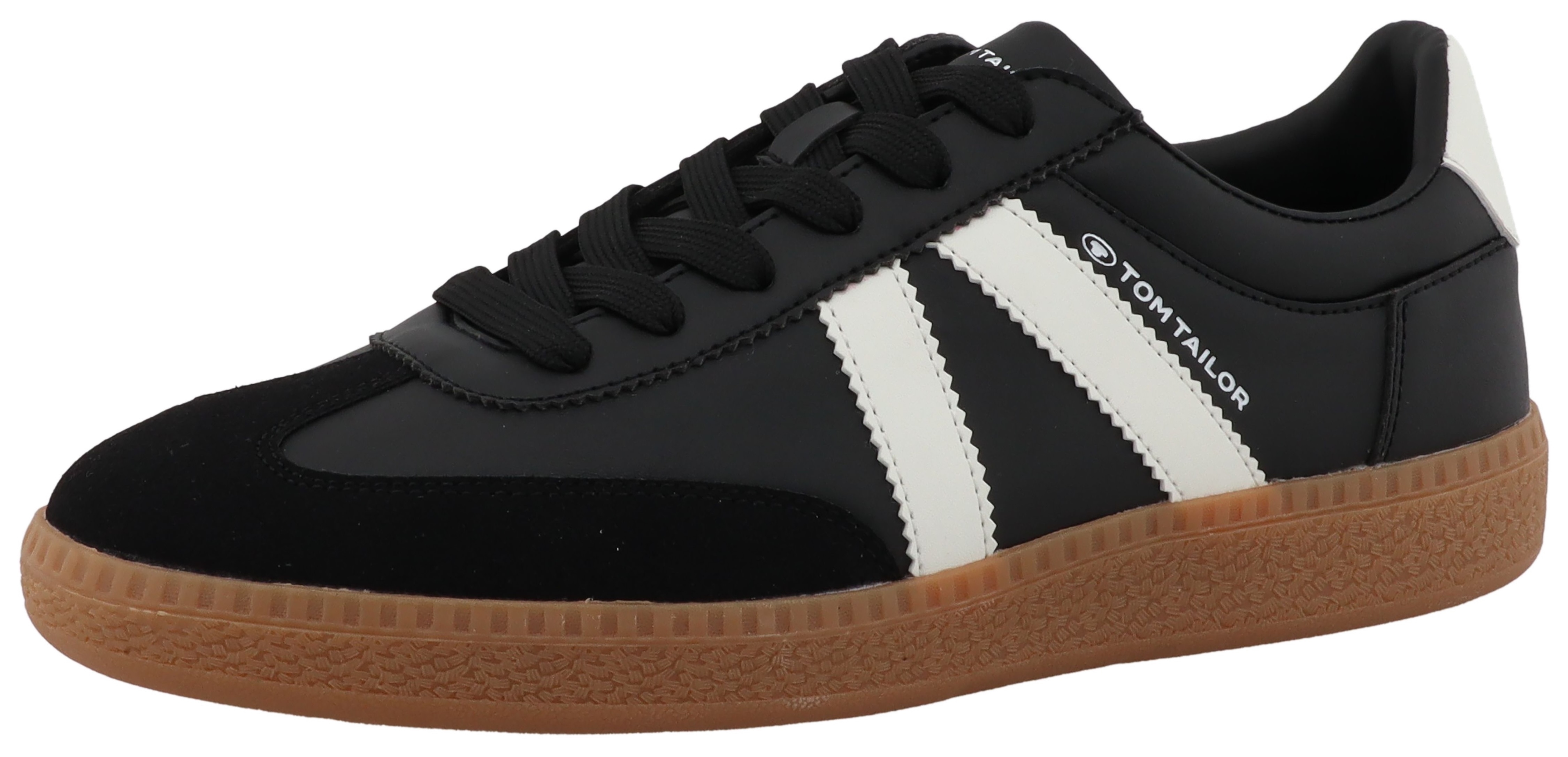 Sneaker TOM TAILOR "Kauthar", Herren, Gr. 45, schwarz, weiß, Schuhe Sneaker, Freizeitschuh, Halbschuh, Schnürschuh mit Kontrastbesatz