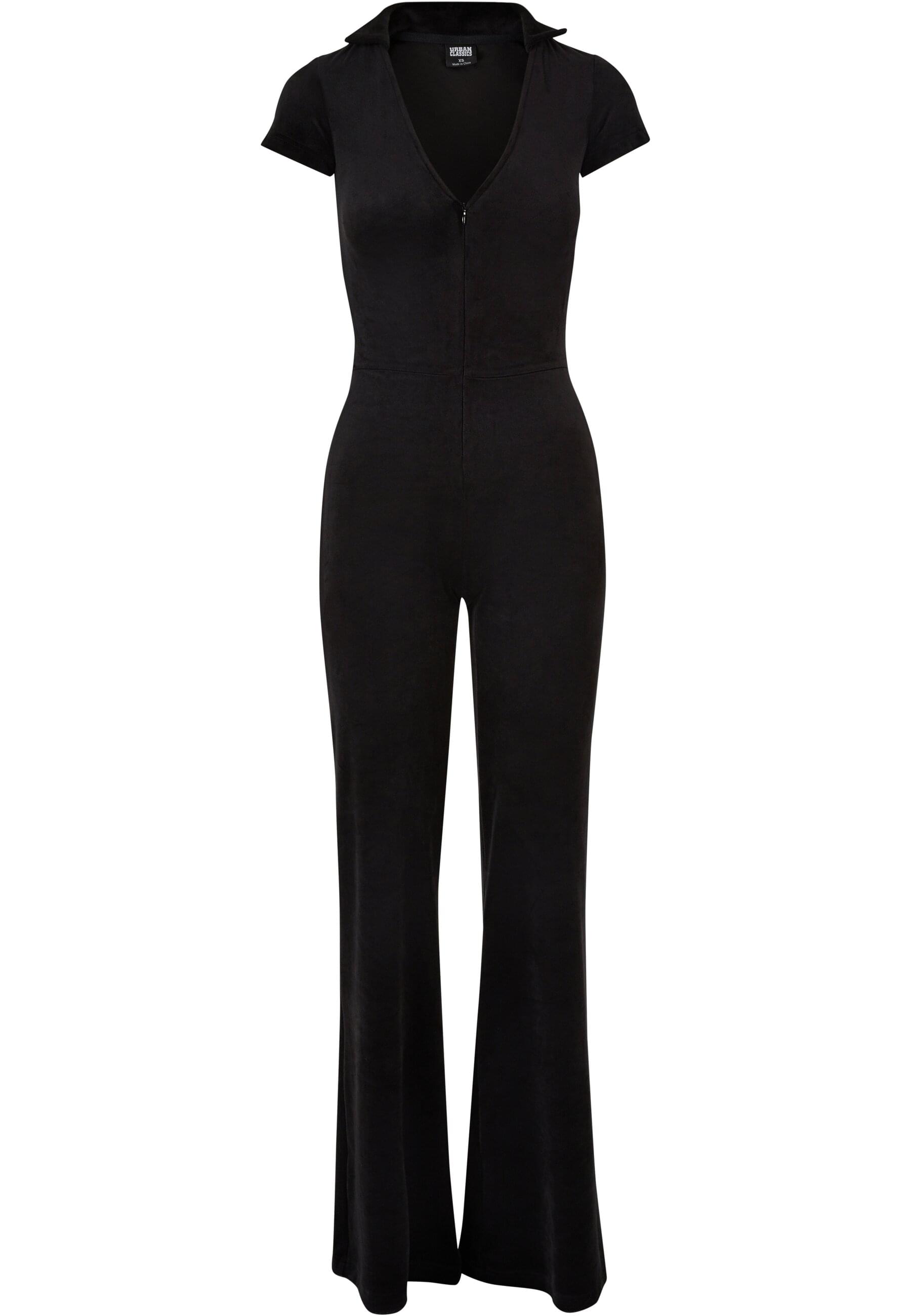Jumpsuit URBAN CLASSICS "Urban Classics Damen Ladies Velvet Jumpsuit", Damen, Gr. 3XL, US-Größen, schwarz, 93% Polyester, 7% Elasthan, unifarben, Overalls Jumpsuit