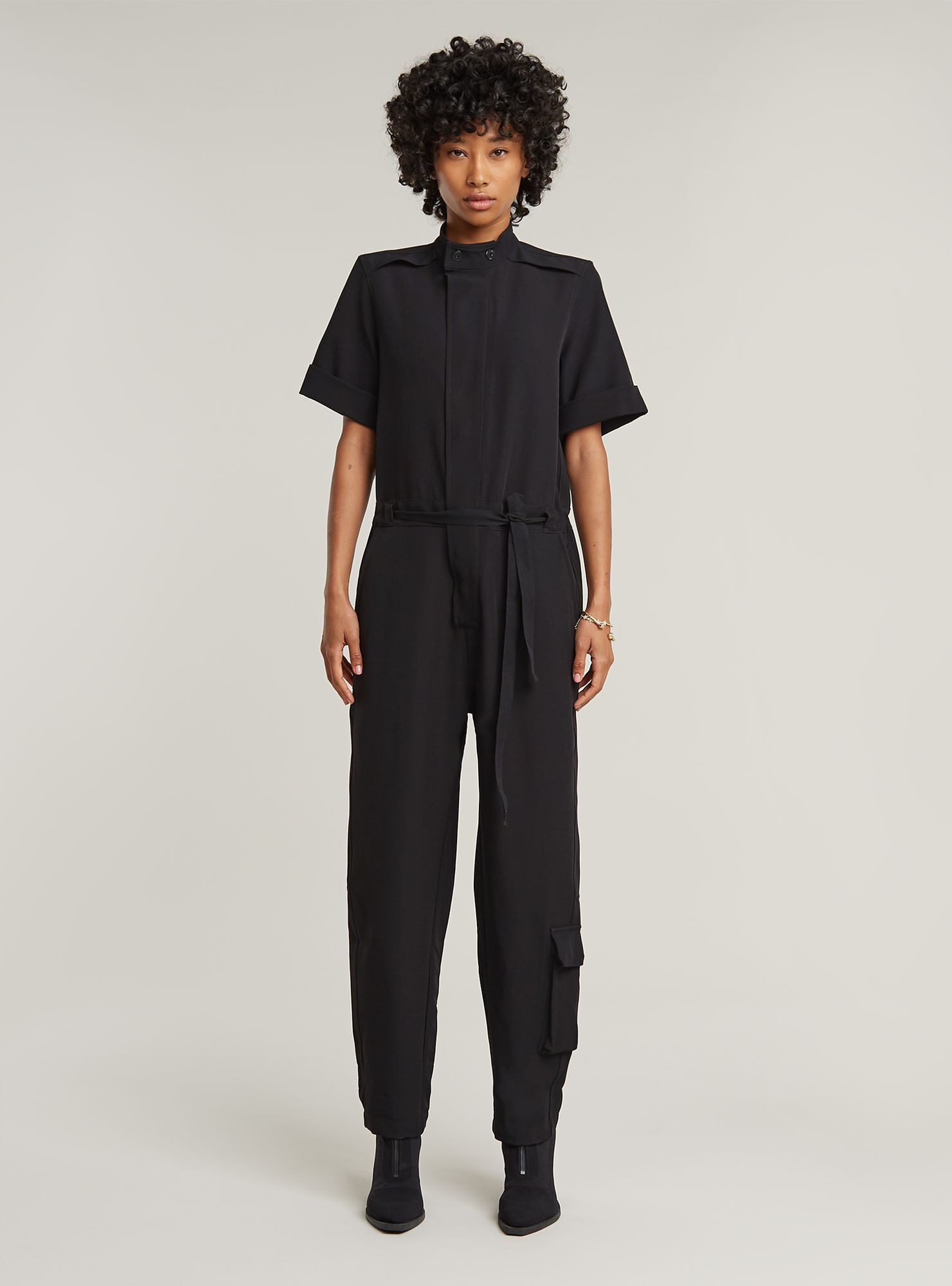 Jumpsuit G-STAR "Shortsleeve Workwear Jumpsuit", Damen, Gr. XL, Normalgrößen, dk schwarz, Obermaterial: 87% Polyester, 13% Elasthan, Overalls Jumpsuit