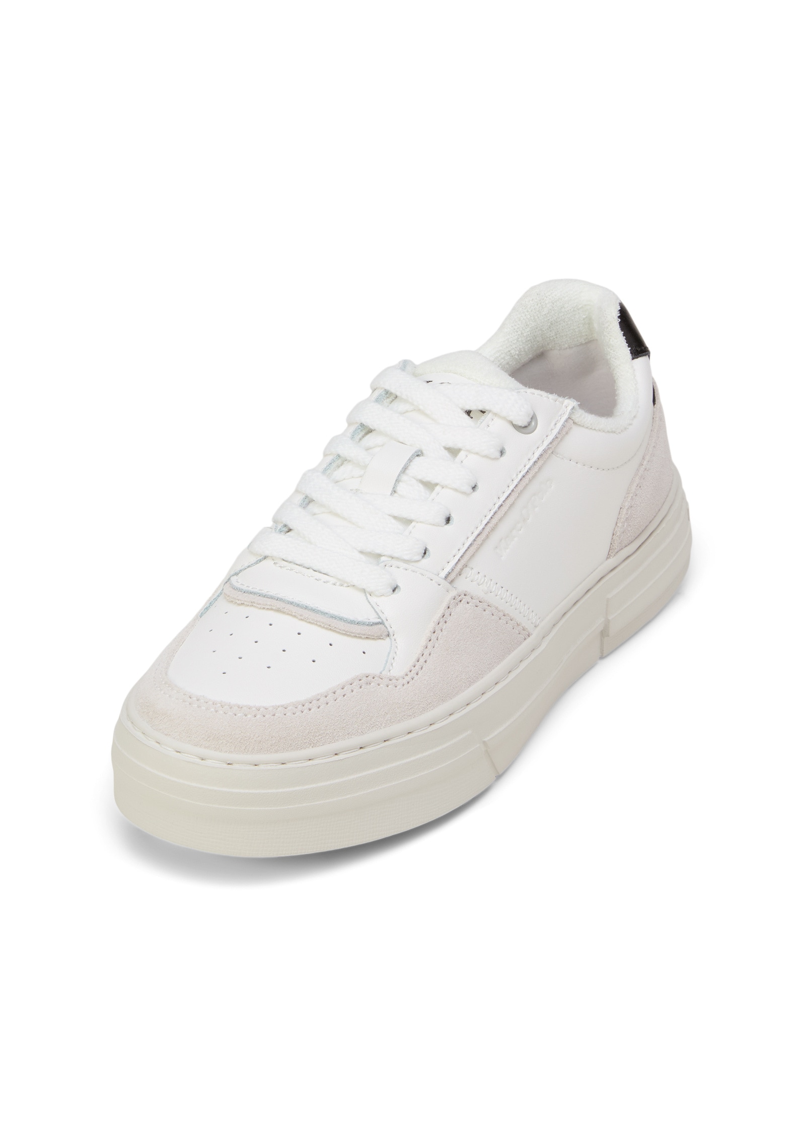 Sneaker MARC O'POLO "aus Rindleder mit Frotteefutter", Damen, Gr. 38, sanftes weiß, schwarz, Obermaterial: 100% Leder, unifarben, Schuhe Sneaker