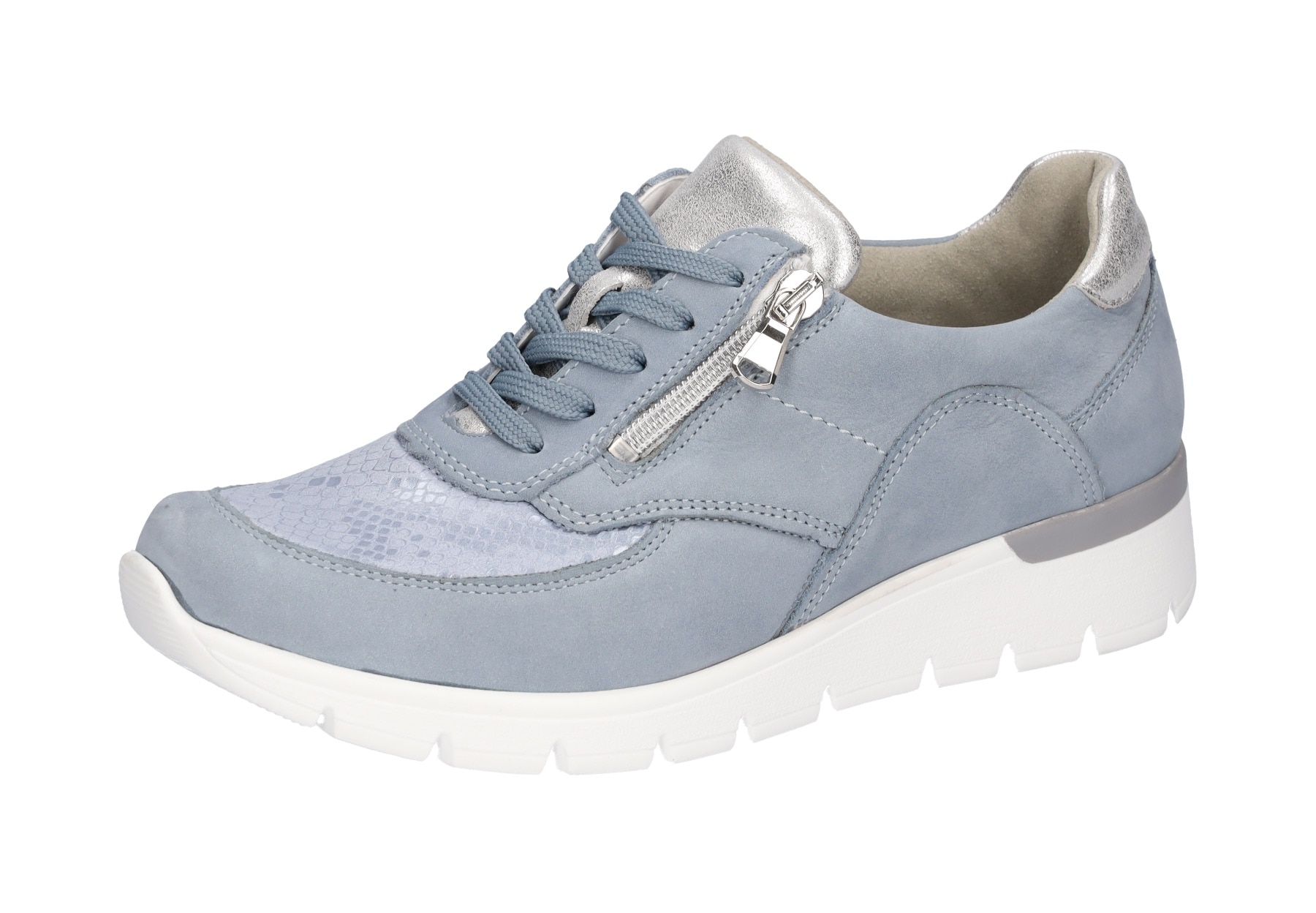 Schnürschuh WALDLÄUFER "K-RAMONA-Soft", Damen, Gr. 3,5 (36), silber (hellblau, silberfarben), Nappaleder, Nubukleder, Textil, kontrastfarbene Details, Schuhe Schnürschuh, Freizeitschuh, Halbschuh mit Orthotritt-Ausrüstung, K-Weite