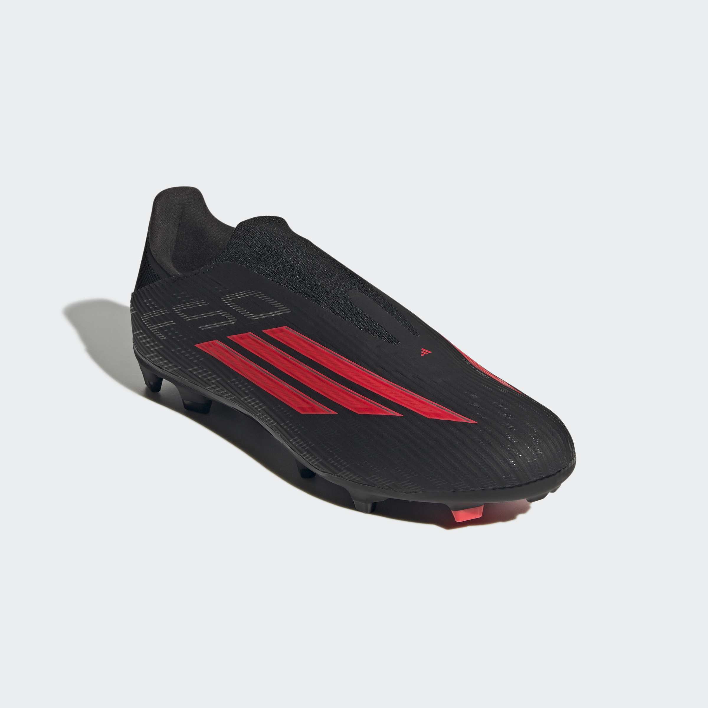 Fußballschuh ADIDAS PERFORMANCE "F50 LEAGUE, FESTE/GEMISCHTE BÖDEN, OHNE SCHNÜRUNG", Gr. 47, core schwarz, lucid rot, core schwarz, Synthetik, Textil, Schuhe Fußballschuh, für viele verschiedene Böden geeignet