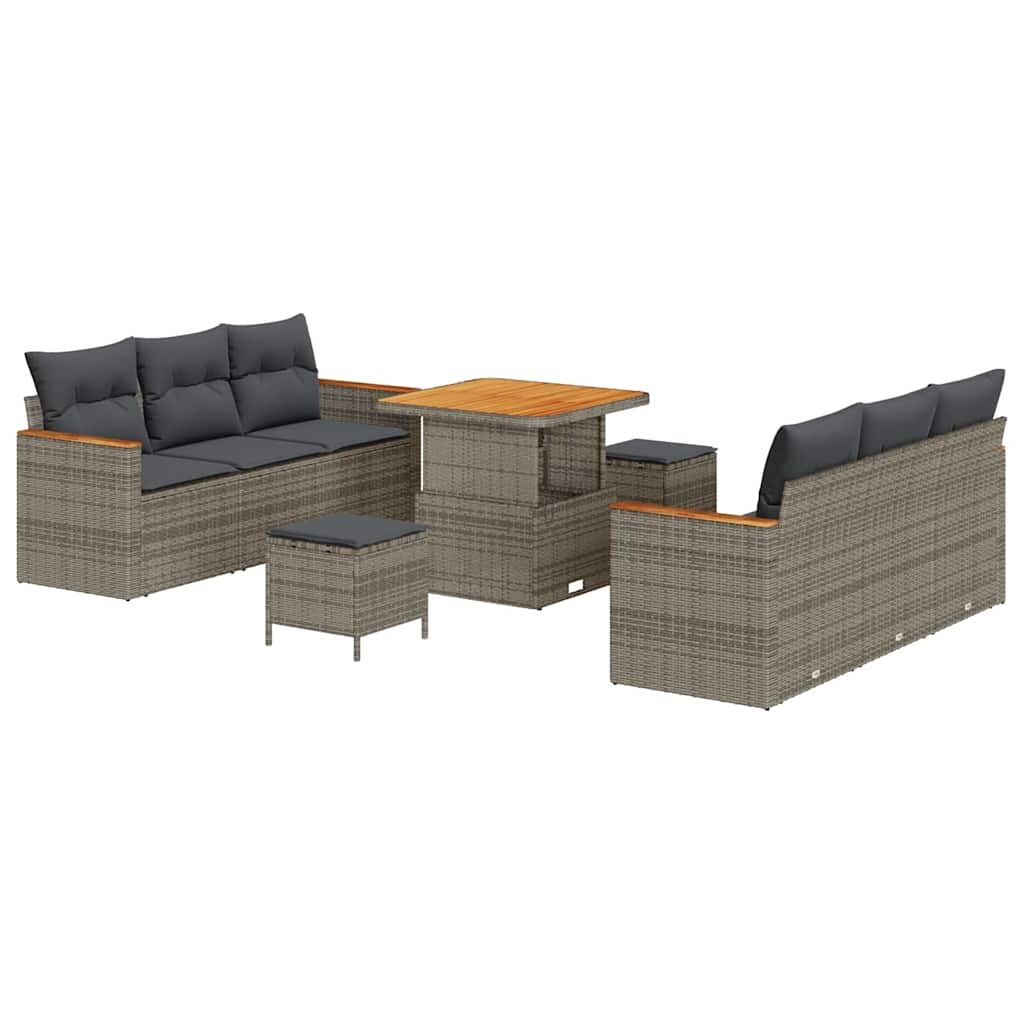vidaXL Garten-Sofa-Set mit Kissen 9 pcs Grau Poly Rattan Image