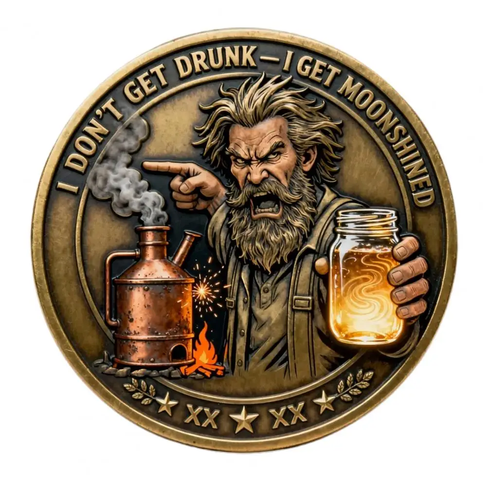 Moonshine Outlaws Club Token Moonshine Outlaws Club Vintage Metallmünze Doppelseitiger Totenkopf-Souvenir-Token für Enthusiasten Image