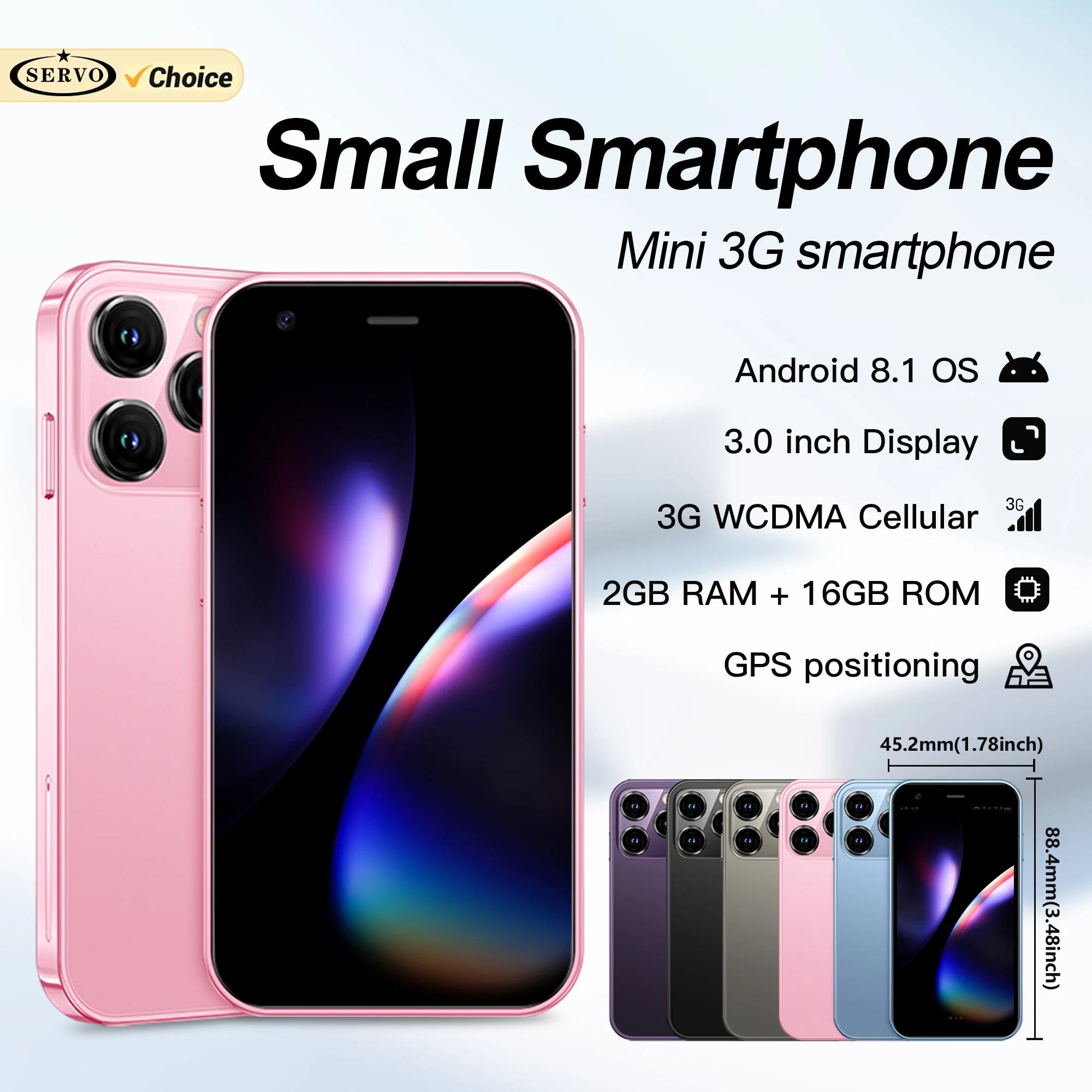 SERVO 15SE Mini-Smartphone 3G-Netzwerk Android-System Google Play RAM 2GB ROM 16GB WLAN Gesichtserkennung 2 SIM 3,0