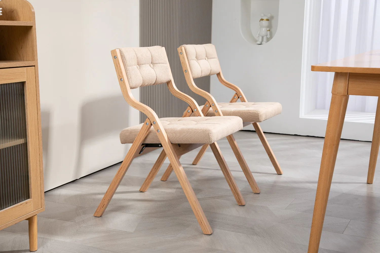 Klappstühle mit Kissen, gepolsterte Klappstühle aus Holz, 2er-Pack, tragbarer und zusammengebauter Klapp-Esszimmerstuhl