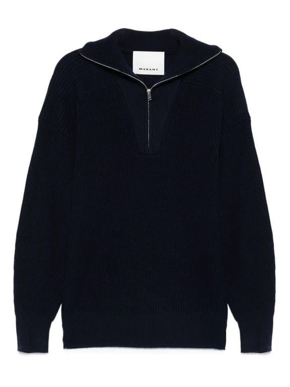 Half-Zip Ribbed Jumper - Blue - Isabel Marant Knitwear