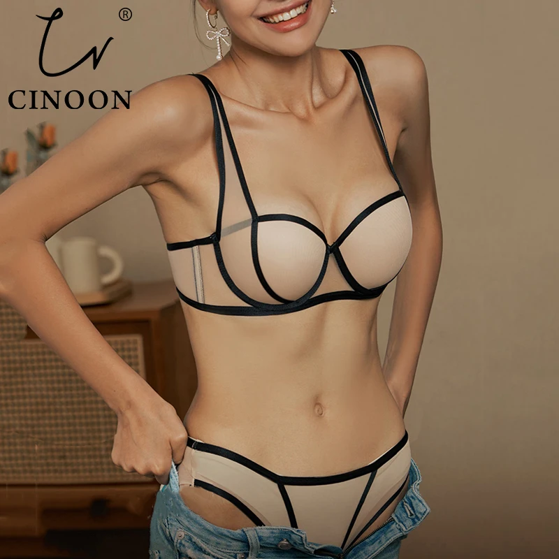 CINOON Set di biancheria intima da donna francese sexy Set di reggiseno push-up e slip Reggiseno comfort Spalline regolabili Set di lingerie raccolta