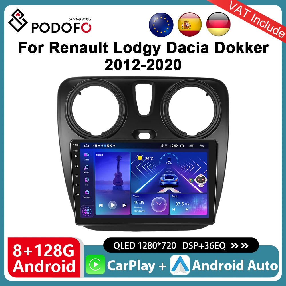 Podofo 9 Zoll CarPlay Android Radio Für Renault Lodgy Dacia Dokker 2012-2020 Auto Multimedia Player 4G Autoradio 2din GPS Stereo Image