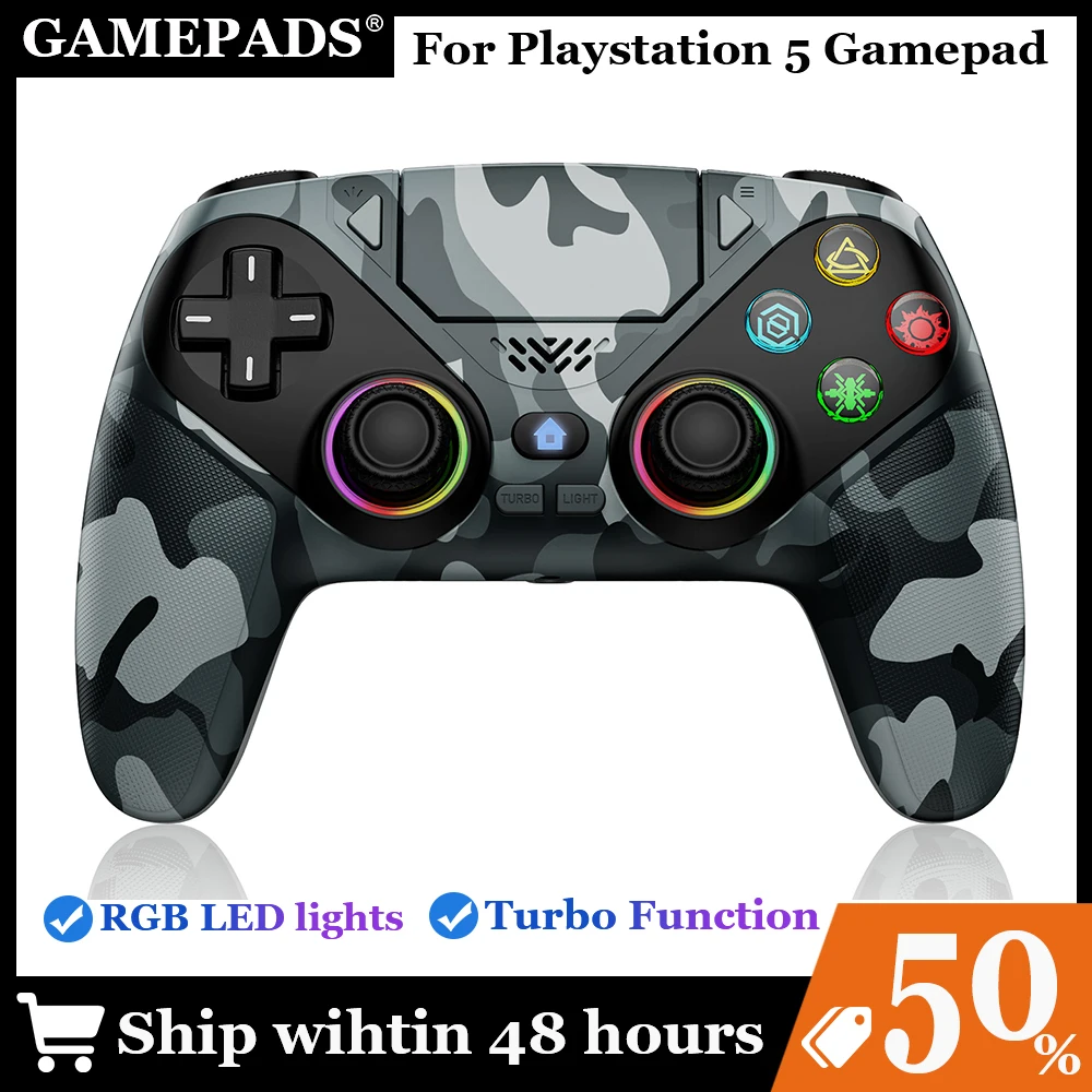 RGB-Licht-Gamepad für Playstation 5 Kabelloser Controller PS5-Konsole Gaming-Controller mit Turbo Dual Sense Vibration und Programmierfunktion Image