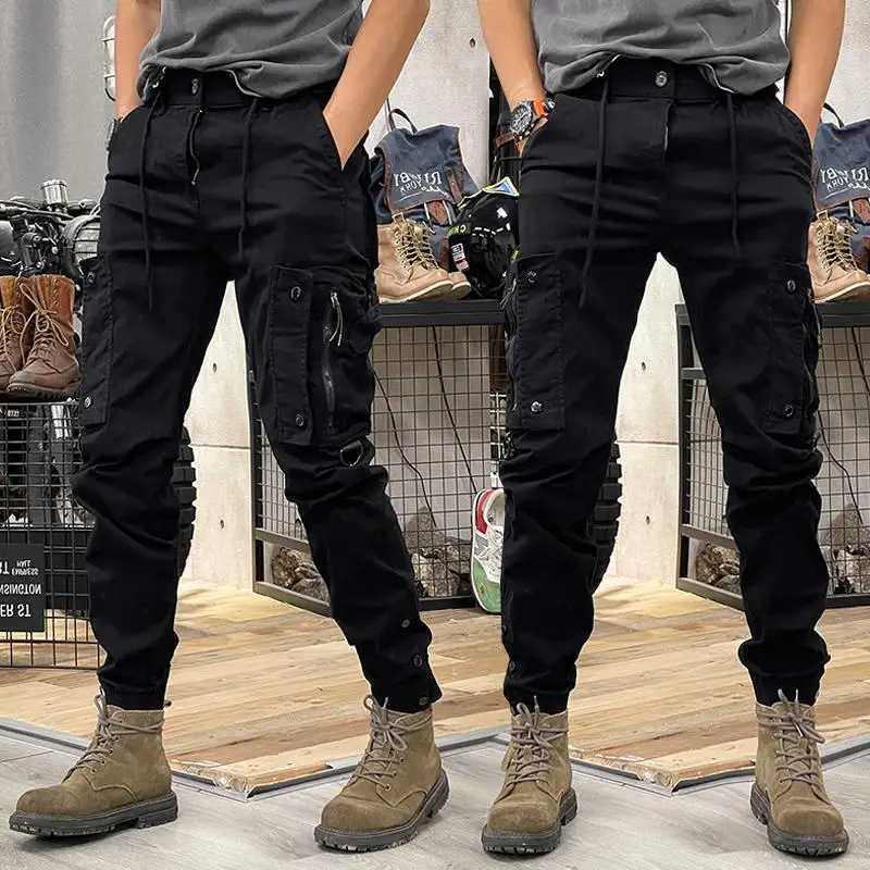 Modische taktische Baumwoll-Arbeitshose für Herren, elastische Freizeithose für Herren, Jogginghose mit mehreren Taschen und Reißverschluss Image