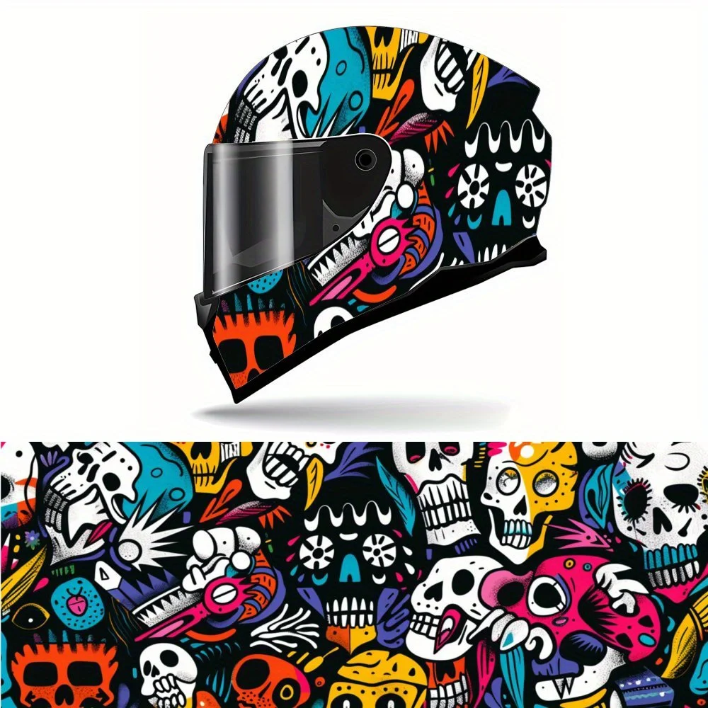 Cyberpunk Cartoon Totenkopf Druck voller Helm Wrap Aufkleber Motorrad Helm Racing Grafik Aufkleber Vinyl Wrap Helm dekorativer Stick Image