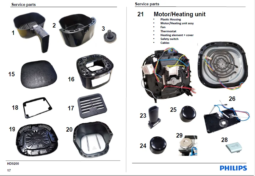 Geeignet für Philips Air Fryer HD9200 9252 9255 Ölwanne, gebratener Korbfilter, Steuerknopf, Schieber, Zubehör Image