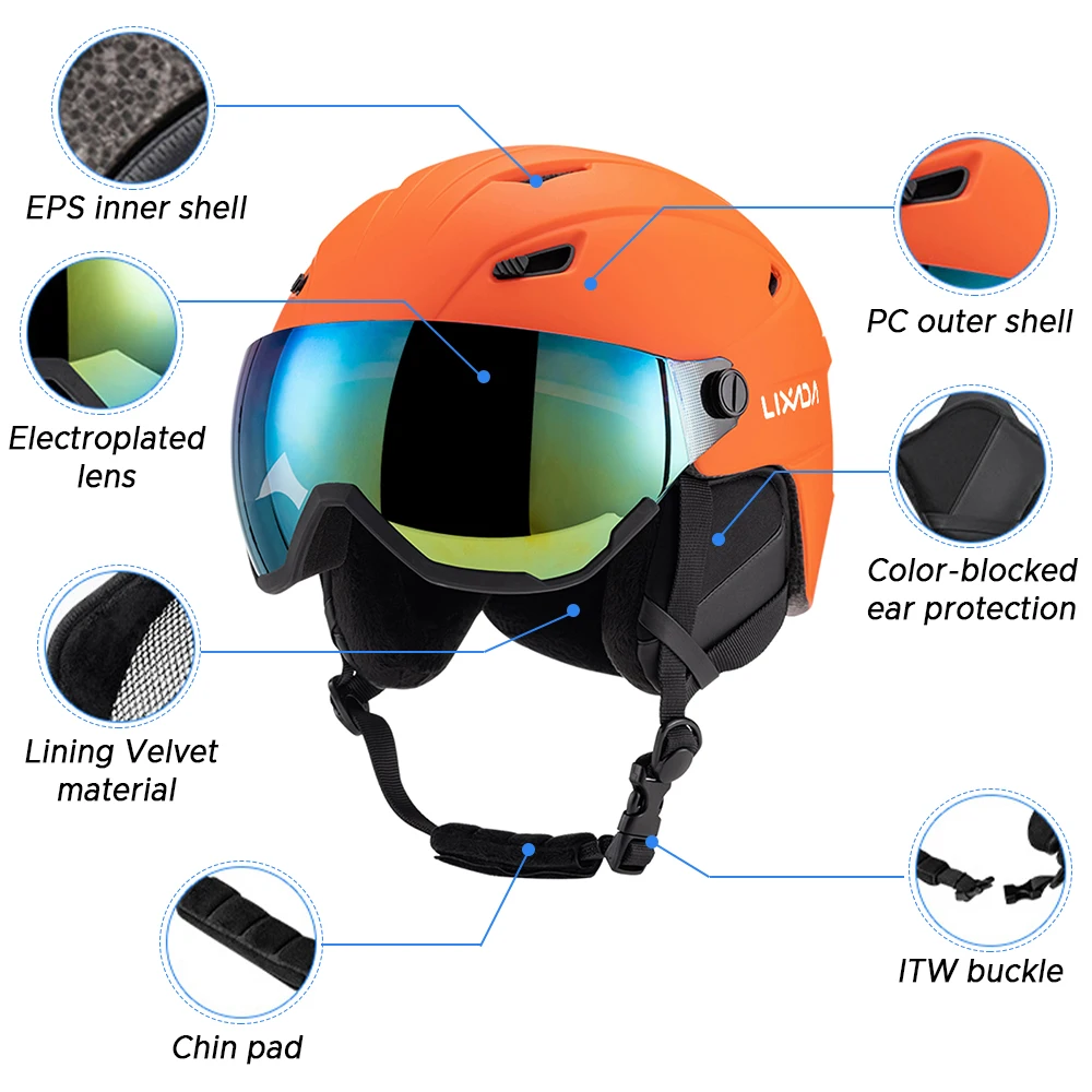 Integrierter Skihelm für Herren und Damen, Snowboardhelm mit abnehmbarer Schutzbrille, leichter Skihelm Image