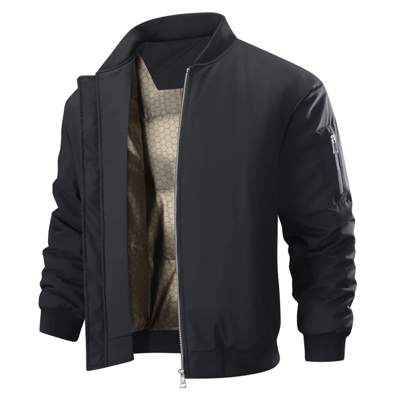 Neue Herren-Winterjacke, lockere Passform, mit Baumwolle gefütterte Parkas, verdickter warmer Mantel mit Baseballkragen, lässige Mode, schwarz-graue Oberbekleidung Image