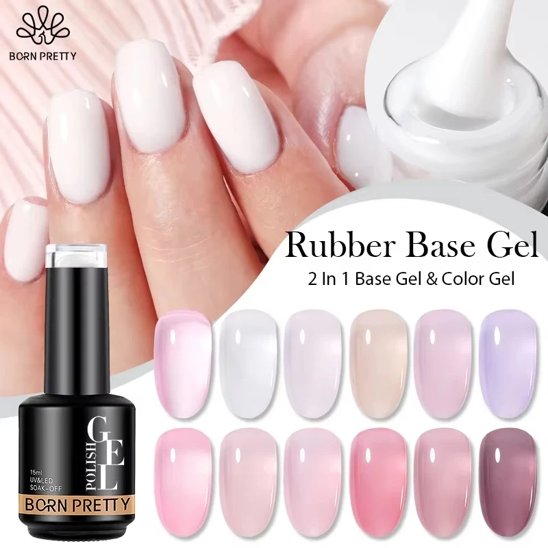 BORN PRETTY 15 ml Jelly Color Rubber Base Gel Camouflage Color French Pink Milky Selbstnivellierender UV-Gel-Lack Soak Off Nail Art Image
