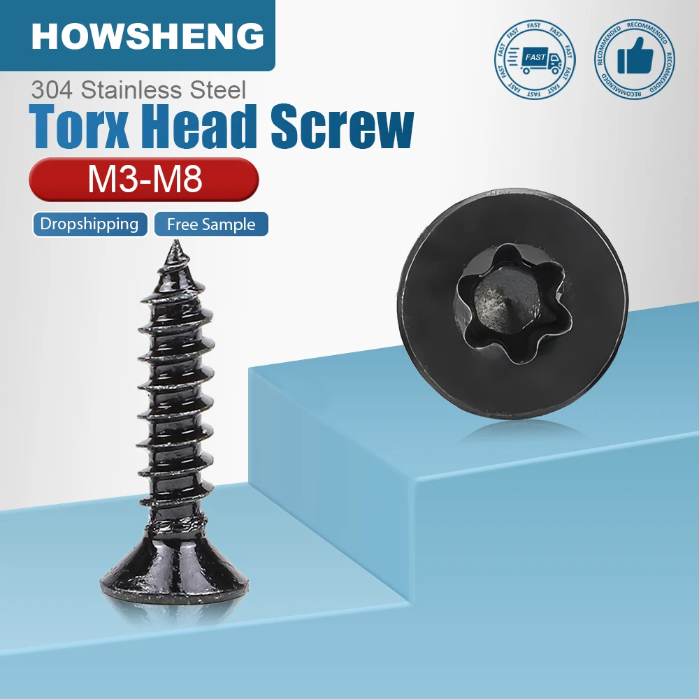 10-50 Stück Torx Senkkopf-Blechschrauben für Holz Schwarz Beschichteter Edelstahl M2 M3 M4 M5 Sechsrund-Senkkopf-Gewindeschneidschrauben Image