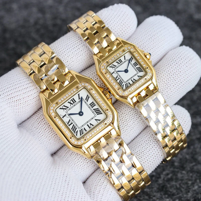 Hochwertige quadratische Quarzuhr für Damen mit Zirkonia-Diamanten und zwei Größen Image