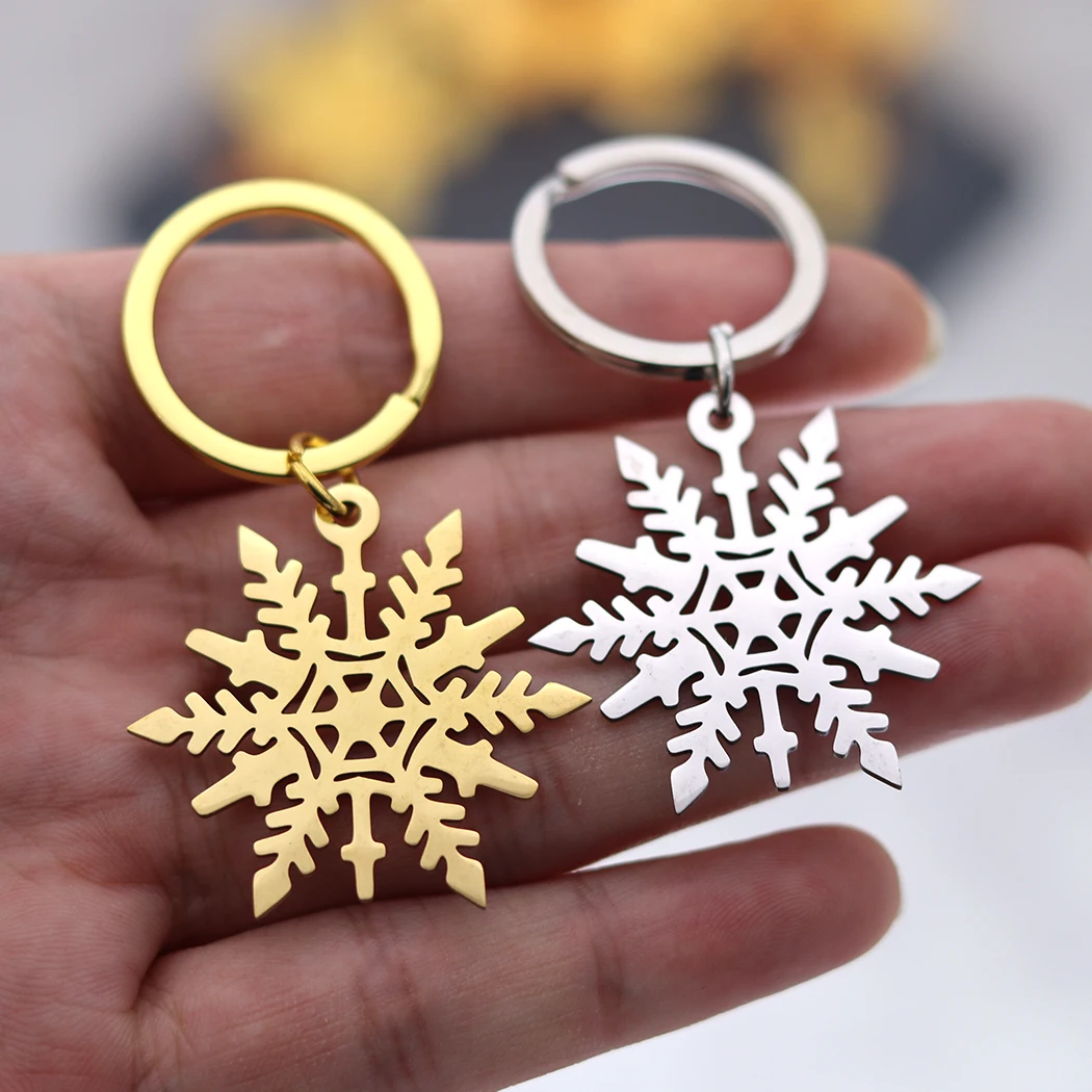 Qiming einzigartige Winter Schneeflocke Schlüssel anhänger Frauen Edelstahl Schmuck Weihnachten Schlüssel ringe Männer Party Geschenk Image