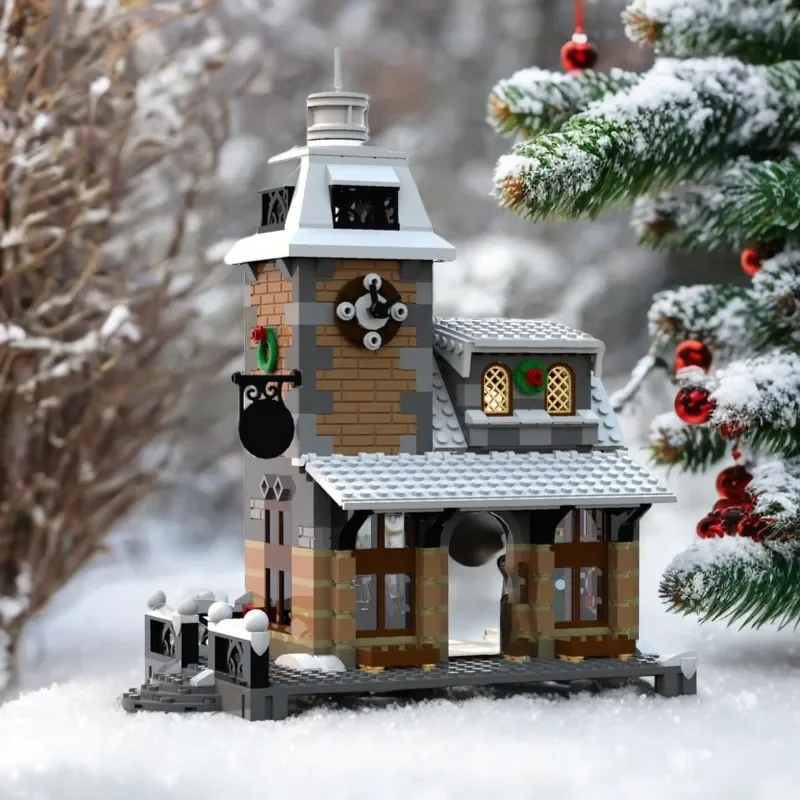 730PCS Weihnachten Winter Dorf Bahnhof Bausteine Ziegel MOC Schnee Haus Modell Montage Spielzeug Kind Geschenk Image