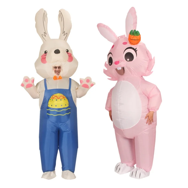 Aufblasbarer Ganzkörper-Kaninchenanzug für Erwachsene, stehend, cartoonförmig, schnell aufblasbar, Festival-Performance, besonderes Kostüm Image