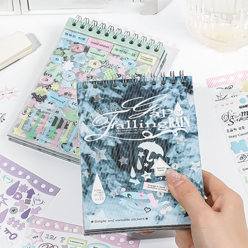 Mr.Paper 30 Blatt/Buch Gap of Falling Rain Serie PET Retro Spiralsticker-Buch Vintage Y2K-Stil DIY Journal Scrapbook Deko