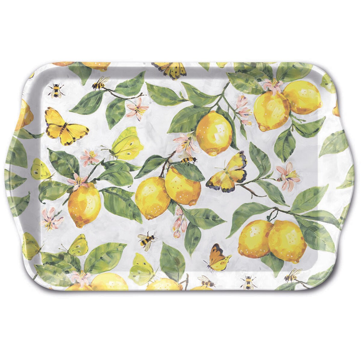Ambiente Tablett Melamin 21x13cm - kleines Serviertablett Frühstückstablett Tischdeko Zitronen Schmetterling Frühling Sommer Dekotablett Weiß Geld Image