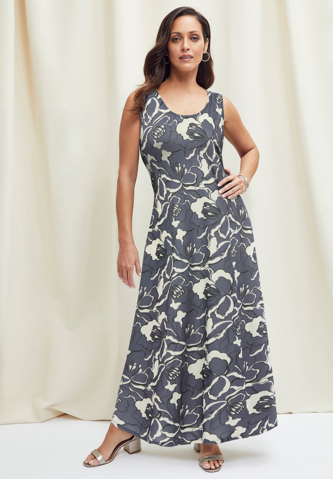 Plus Size Women's Stretch Knit Tank Maxi Dress by The London Collection in Dusk Graphic Orchid (Size 30)