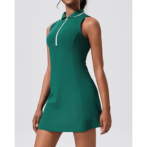 Damen Einfarbig Tenniskleid Sportkleid Ärmellos Reißverschluss Tasche Feuchtigkeitsableitend Atmungsaktiv Tennis Laufen Fitness Kleid Weiß Rosa Blau Tennisbekleidung Image
