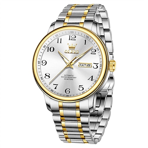 Neue Olevs Herren-Businessuhr mit Leuchtkalender, Wochentagsanzeige, vollautomatischem mechanischem Uhrwerk, lässiger und modischer Digitaluhr, wasserdicht, sportliche Armbanduhr Image