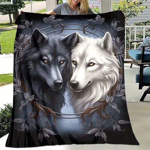 Tag der Unabhängigkeit Fleecedecken Überwurfdecke für die Couch Wolf Tier Klassisch 3D Sofa Bett Dekorative Decke Warme Decke Wohndeko Image