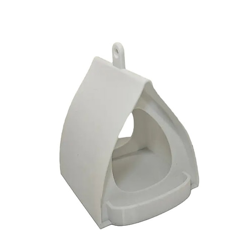 Hängendes Vogelfutterhaus mit Dach, hängendes Vogelfutterhaus aus Kunststoff, dekorative Futterstation im offenen Design, ideal für Garten, Terrasse und Balkon.