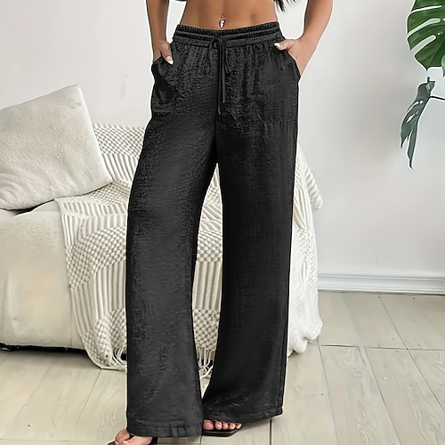 Damen Hose Sommerhose Freizeithose Urlaub Mode Alltagstauglich Volle Länge Mittlere Taille Einfach Kordelzug Pailletten Gerader Schnitt Komfort Schnelltrocknend Weich Unelastisch Streetwear Strand Image