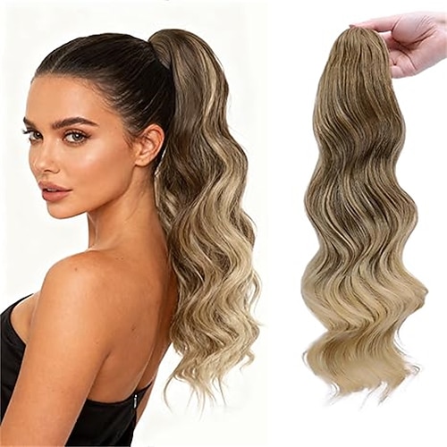 Haarverlängerung mit Haarclips, 50 cm lang, schwarz, lockig, gewellt, mit Haarclips für Damen, flauschiges, natürlich aussehendes Kunsthaarteil für den täglichen Gebrauch (50 cm, schwarz) Image