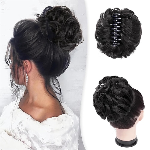Haarteil mit Krallenclip für einen unordentlichen Dutt, geeignet für Damen mit Pferdeschwanz, synthetische Haar-Dutt-Extensions, gewellte und lockige Haarteile für Hochsteckfrisuren, Accessoires für Image