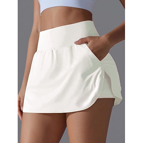 Damen Einfarbig Lässiger Rock Tennis-Skort Tennisröcke mit Shorts Tasche Schnelltrocknend Atmungsaktiv Tennis Laufen Fitness Rock Laufrock Schwarz Weiß Blau Spandex Tennisbekleidung Image