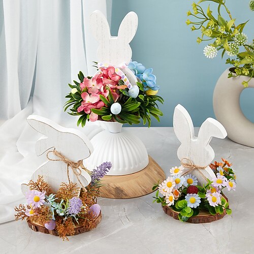 Osterhasen-Tischdekoration, rustikaler Stil, niedliche Holzhasen-Dekoration, Heimwerken Image