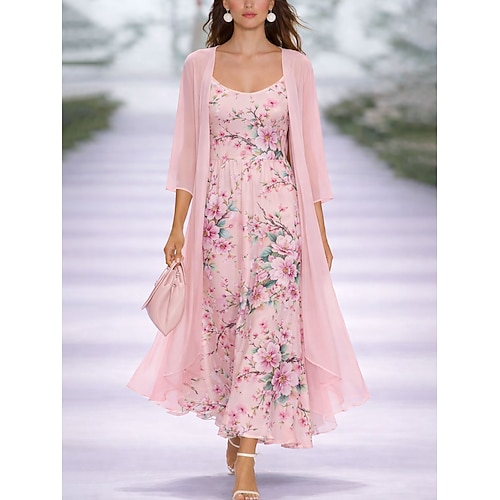 Damen Midikleid A Linie Kleid Urlaub Lässig Boho Normale Passform Ombre Grafik Dreiviertelarm V Ausschnitt Blau Hellrosa Rosa Leicht Blau Sommer Frühling Herbst Winter Image