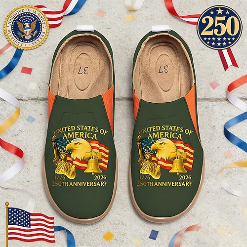Damen-Slipper mit USA-Print zum 250. Jahrestag – leichte, bequeme Schuhe im patriotischen, urbanen Freizeitstil, ideal für Streetwear, Festivals und Reisen. alltäglicher Gebrauch Image