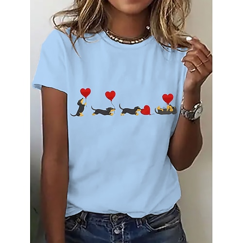 Damen T Shirt Druck Grafik Tiermotiv Vintage Stilvoll Klassisch Kurzarm Rundhalsausschnitt Rundhals Normale Oberteile Täglich Wochenende Blau weiß Rot Weiß Rot / Blau Sommer Frühling Herbst Image