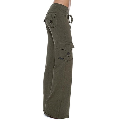 Damen Cargo-Hosen Hose Sommerhose Urlaub Mode Alltagstauglich Volle Länge Mittlere Taille Einfarbig Einfach Kordelzug Tasche Gerader Schnitt Komfort Weich Atmungsaktiv Unelastisch Outdoor Streetwear Image