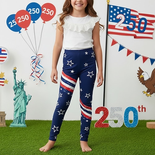Mädchen 3D Grafik Flagge Hose Leggings 3D-Druck Frühling Herbst Streetwear Basic Kinder 4-12 Jahre Lässig Täglich Outdoor Schlank Image
