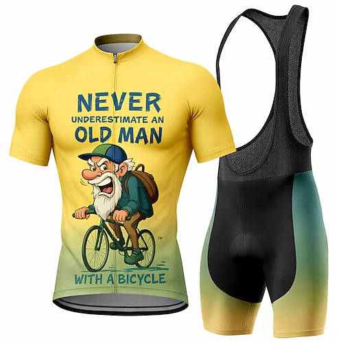 Herren Radtrikot Radtrikot mit Trägershorts Radtrikot-Set Kurzarm Sommer Gelb Blau Orange Cartoon Buchstaben Zahlen Fahhrad Sonnenschutz UV-beständig 3D-Polster Schnelltrocknend Reflektierende Image
