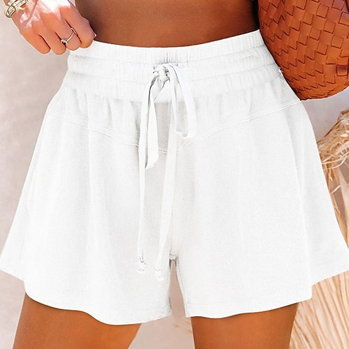 Damen Shorts Sommershorts Strandshorts Urlaub Mode Alltagstauglich Kurz Mittlere Taille Einfarbig Einfach Kordelzug Tasche Elastischer Bund Schnelltrocknend Weich Bequem Dehnbar Streetwear Strand Image