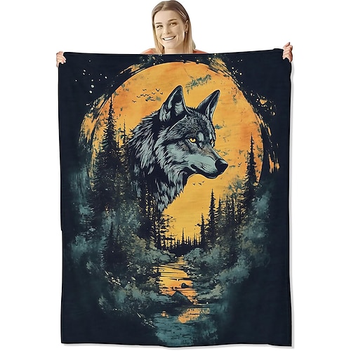 Tag der Unabhängigkeit Decke Fleecedecken Überwurfdecke für die Couch Wolf Geschenk Klassisch 3D Sofa Bett Dekorative Decke Warme Decke Wohndeko Image