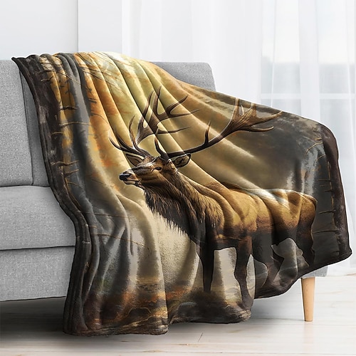 Tag der Unabhängigkeit Decke Fleecedecken Überwurfdecke für die Couch Geschenk Elch Klassisch 3D Sofa Bett Dekorative Decke Warme Decke Wohndeko Image