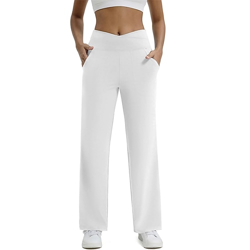 Damen Weite Hosenbeine Chinos Elegant Urlaub Vintage Volle Länge Mittlere Taillenlinie Einfach Patchwork Tasche Elastischer Bund Bequem Atmungsaktiv Dehnbar Täglich Outdoor Fitnessstudio Dunkelrot Image