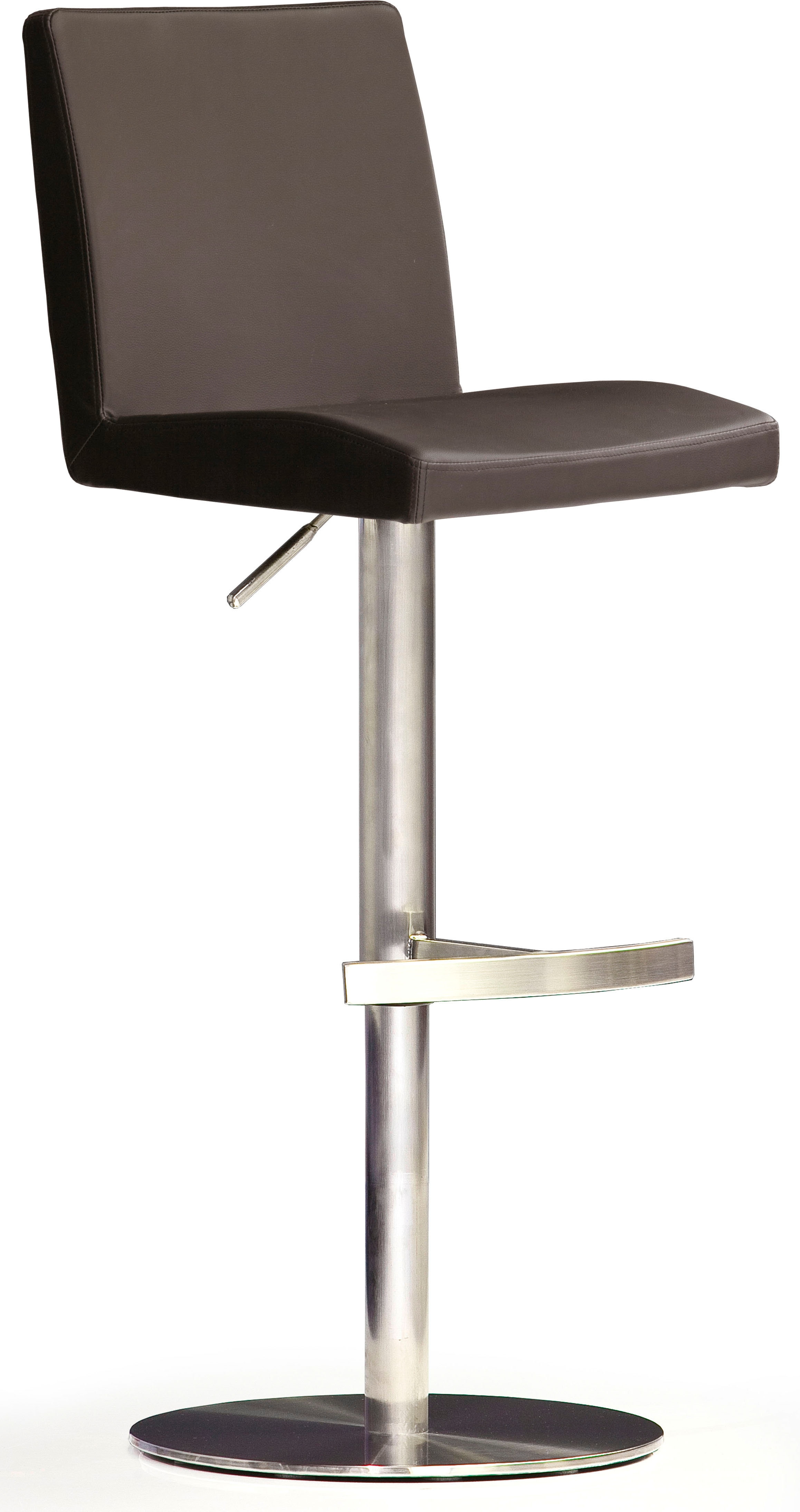 Bistrostuhl MCA FURNITURE "BARBECOOL Barhocker Bistrostuhl Tresenhocker", braun (braun, edelstahl gebürstet), B:40cm H:85cm T:52cm, Leder, Stühle, Bistrostuhl, mit Rückenlehne,Bodenplatte rund, 360 drehbar, Sitzhöhe von 56-81 cm