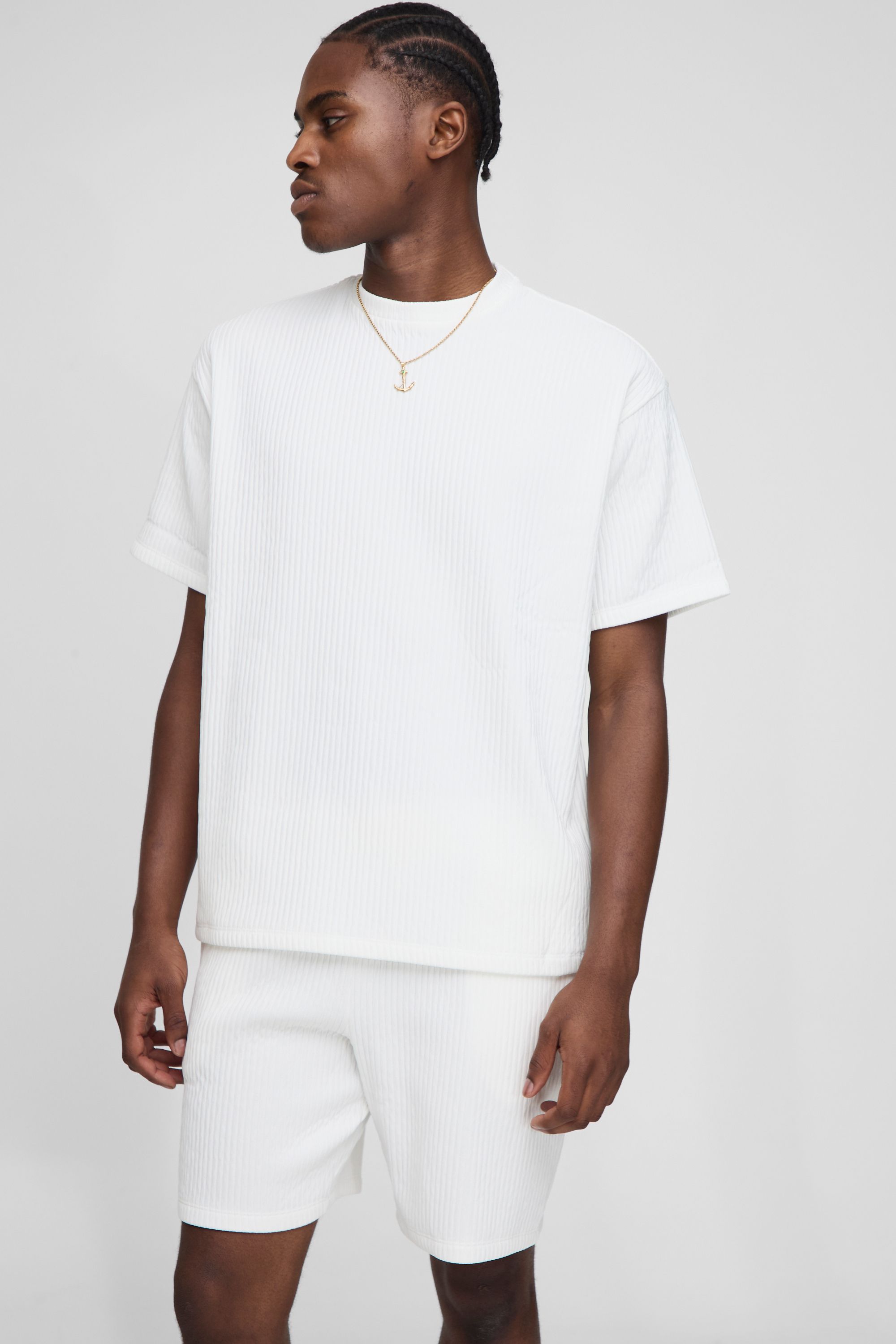 Boohooman Mens Oversized T-shirt & Relaxed Shorts Lounge Set - White Cotton - Size X-large | Boohooman Sale | Discount Designer Brands