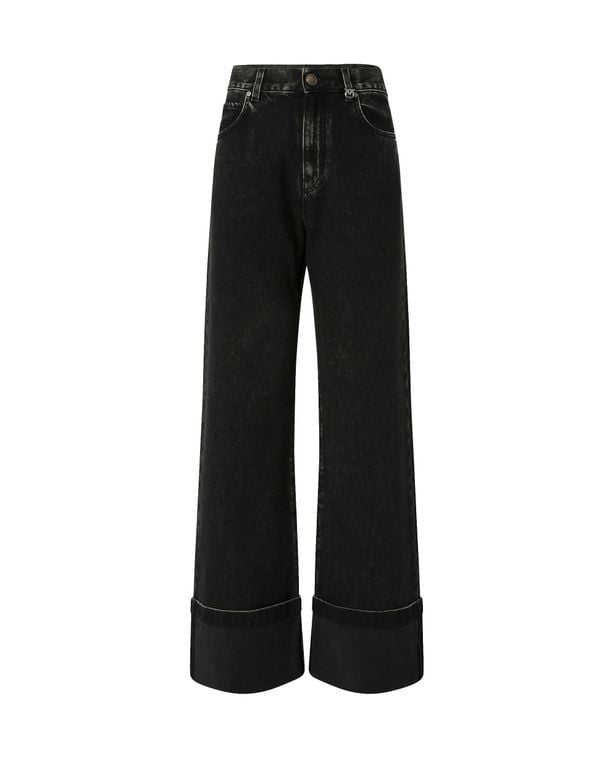 Wide-Leg Denim Jeans With Fixed Cuff - Black - Pinko Jeans
